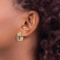 14K Yellow Gold and Rhodium Polished Multi-Row Hoop Earrings - 16.5mm Length, 16.9mm Width by 0