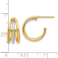 14K Yellow Gold and Rhodium Polished Multi-Row Hoop Earrings - 16.5mm Length, 16.9mm Width by 0