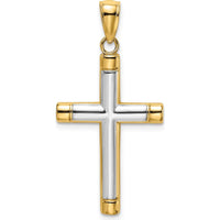14K Yellow Gold and Rhodium Polished Tubular Cross Charm Pendant - 32.35mm Length by Oro Pregiato