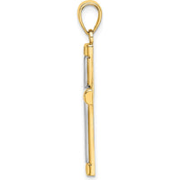 14K Yellow Gold and Rhodium Polished Tubular Cross Charm Pendant - 32.35mm Length by Oro Pregiato