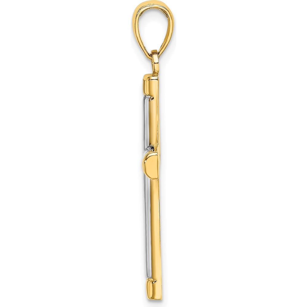 14K Yellow Gold and Rhodium Polished Tubular Cross Charm Pendant - 32.35mm Length by Oro Pregiato
