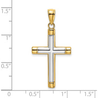 14K Yellow Gold and Rhodium Polished Tubular Cross Charm Pendant - 32.35mm Length by Oro Pregiato