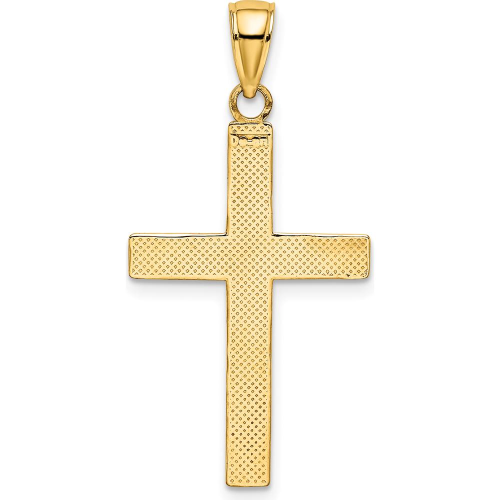 14K Yellow Gold and Rhodium Polished Tubular Cross Charm Pendant - 32.35mm Length by Oro Pregiato