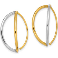 14K Yellow Gold and Rhodium Polished Two-Tone Twisted Hoop Threader Earrings by 0