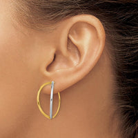 14K Yellow Gold and Rhodium Polished Two-Tone Twisted Hoop Threader Earrings by 0