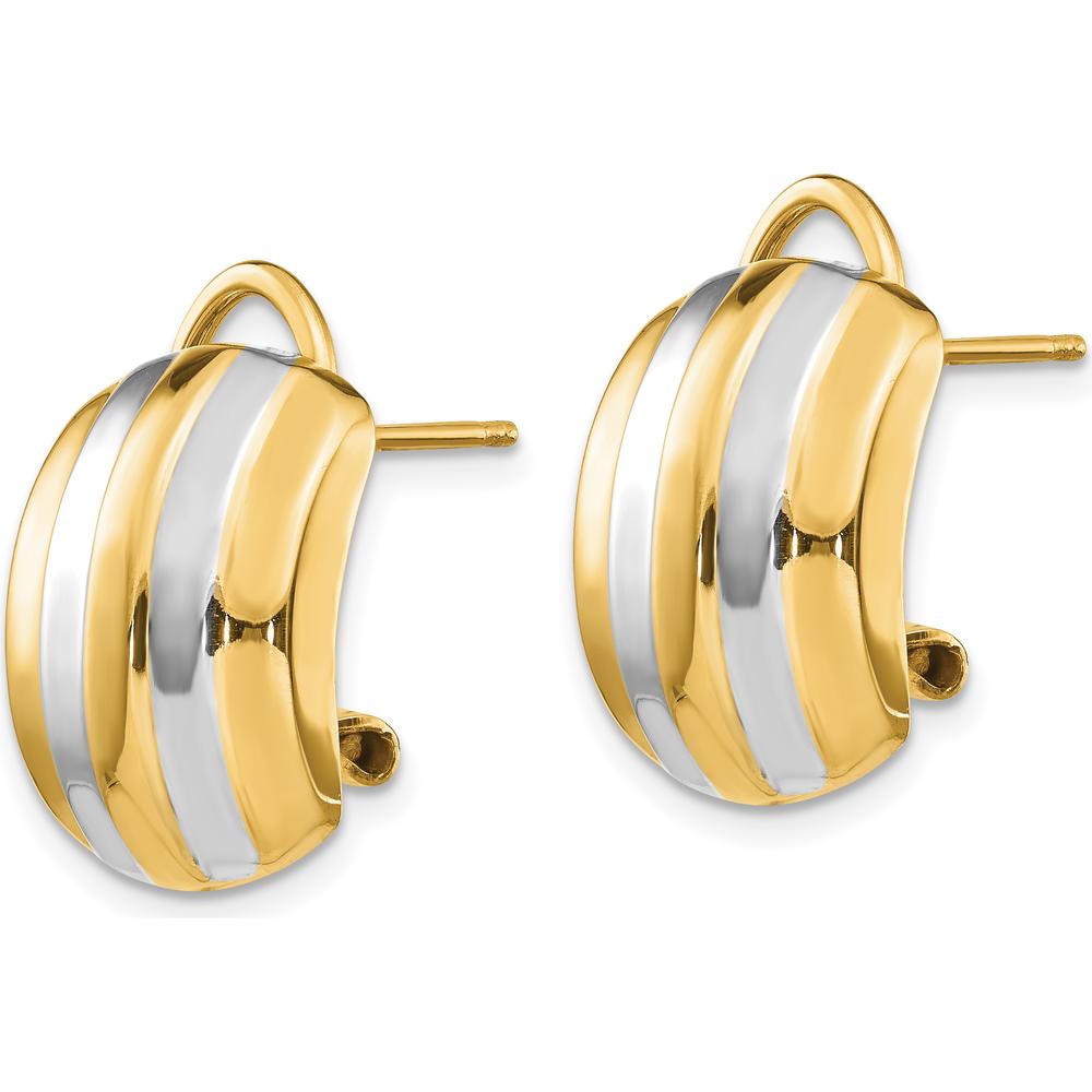 14K Yellow Gold & Rhodium Ribbed Omega Back Button Earrings - Timeless Women's Jewelry by 0