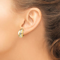14K Yellow Gold & Rhodium Ribbed Omega Back Button Earrings - Timeless Women's Jewelry by 0