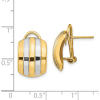14K Yellow Gold & Rhodium Ribbed Omega Back Button Earrings - Timeless Women's Jewelry by 0