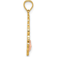 14K Yellow Gold and Rhodium Rose "Grandma" Oval Pendant with Polished Finish by Oro Pregiato