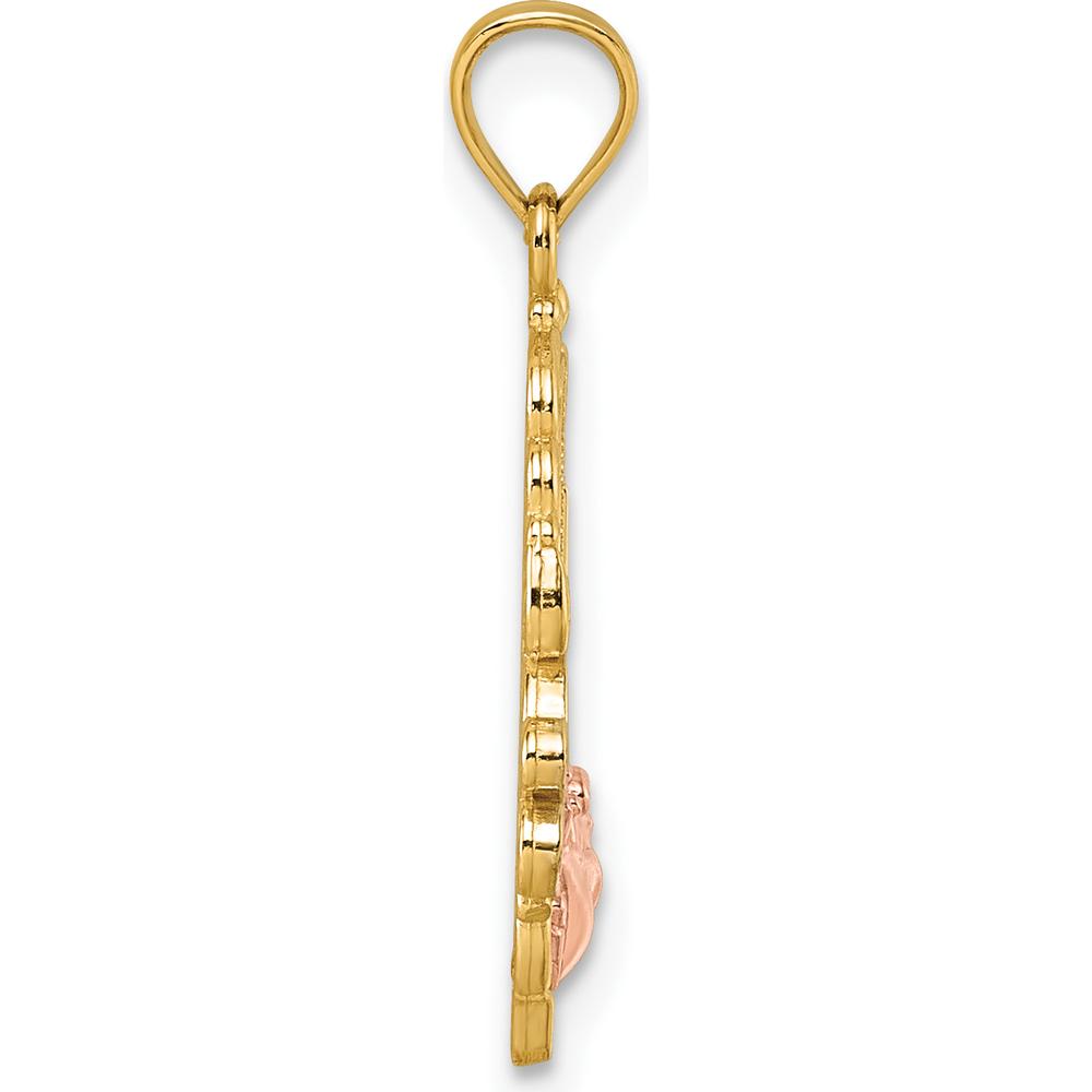 14K Yellow Gold and Rhodium Rose "Grandma" Oval Pendant with Polished Finish by Oro Pregiato