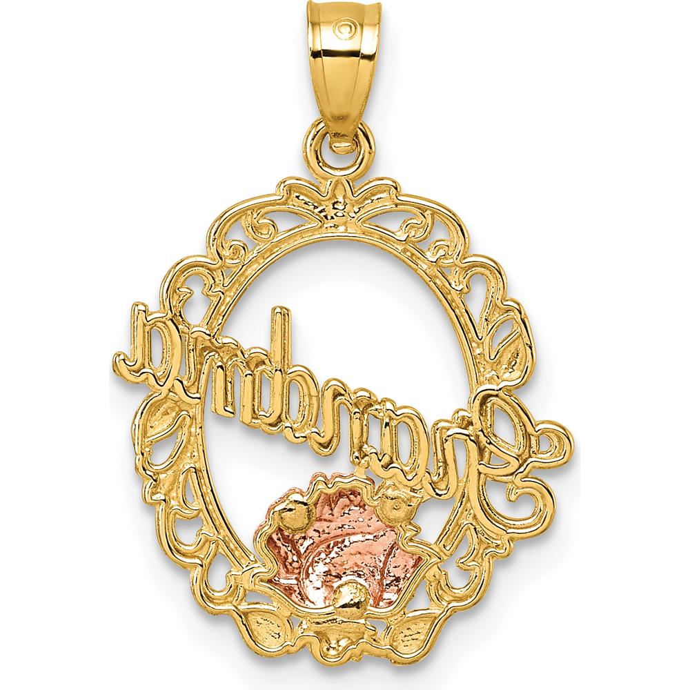 14K Yellow Gold and Rhodium Rose "Grandma" Oval Pendant with Polished Finish by Oro Pregiato