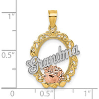 14K Yellow Gold and Rhodium Rose "Grandma" Oval Pendant with Polished Finish by Oro Pregiato