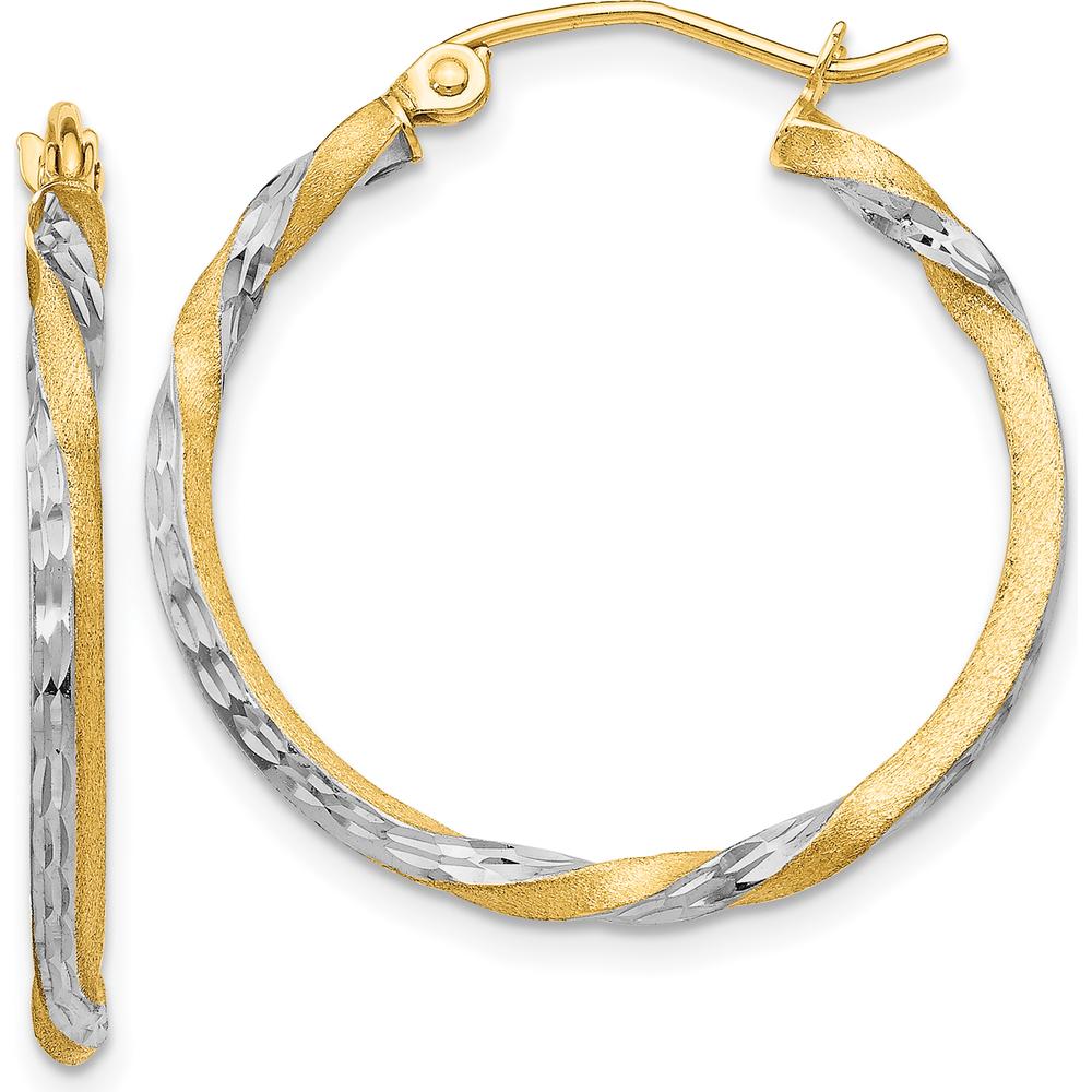 14K Yellow Gold & Rhodium Satin Diamond Cut Twisted Hoop Earrings by 0