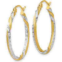 14K Yellow Gold & Rhodium Satin Diamond Cut Twisted Hoop Earrings by 0