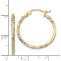 14K Yellow Gold & Rhodium Satin Diamond Cut Twisted Hoop Earrings by 0