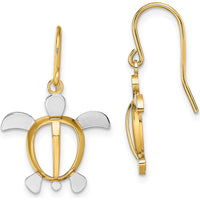 14K Yellow Gold and Rhodium Sea Turtle Dangle Earrings with French Wire Hooks by 0