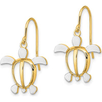 14K Yellow Gold and Rhodium Sea Turtle Dangle Earrings with French Wire Hooks by 0
