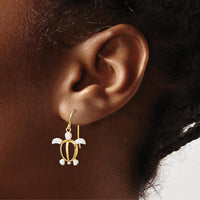 14K Yellow Gold and Rhodium Sea Turtle Dangle Earrings with French Wire Hooks by 0