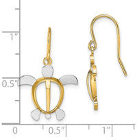 14K Yellow Gold and Rhodium Sea Turtle Dangle Earrings with French Wire Hooks by 0