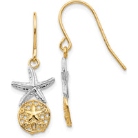 14K Yellow Gold & Rhodium Starfish with Sand Dollar Drop Earrings by 0