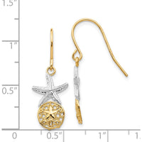 14K Yellow Gold & Rhodium Starfish with Sand Dollar Drop Earrings by 0
