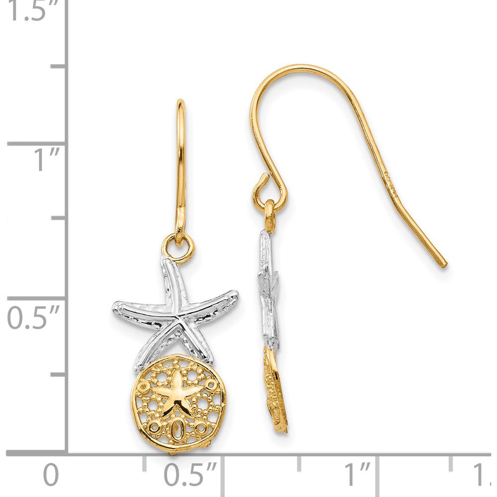 14K Yellow Gold & Rhodium Starfish with Sand Dollar Drop Earrings by 0