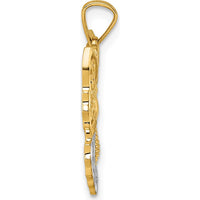 14K Yellow Gold and Rhodium Textured Fancy Filigree Butterfly Pendant by Oro Pregiato
