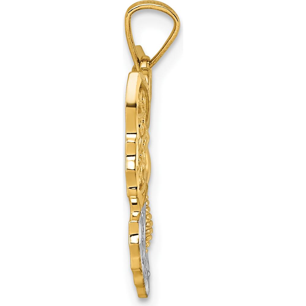 14K Yellow Gold and Rhodium Textured Fancy Filigree Butterfly Pendant by Oro Pregiato