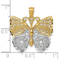 14K Yellow Gold and Rhodium Textured Fancy Filigree Butterfly Pendant by Oro Pregiato