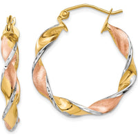 14K Yellow Gold & Rhodium Twisted Hoop Earrings - 19mm Length by 0