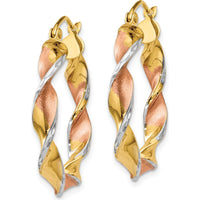 14K Yellow Gold & Rhodium Twisted Hoop Earrings - 19mm Length by 0