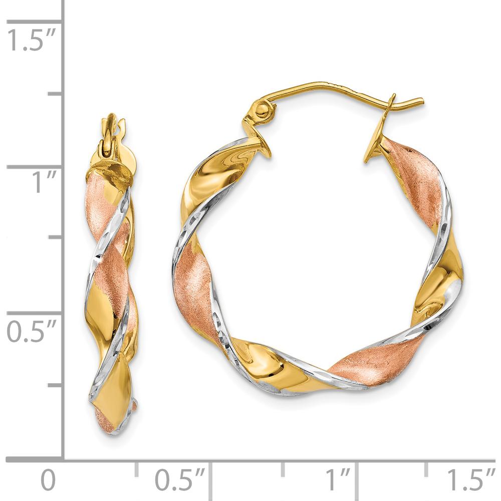 14K Yellow Gold & Rhodium Twisted Hoop Earrings - 19mm Length by 0