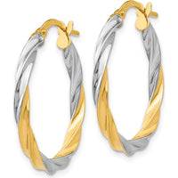 14K Yellow Gold & Rhodium Twisted Hoop Earrings - 25mm Length by 0