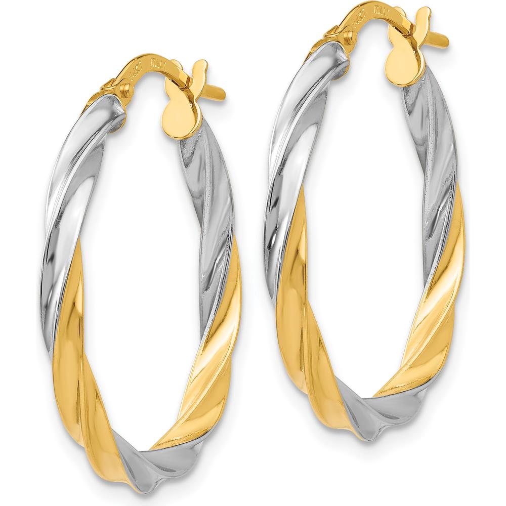 14K Yellow Gold & Rhodium Twisted Hoop Earrings - 25mm Length by 0