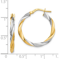 14K Yellow Gold & Rhodium Twisted Hoop Earrings - 25mm Length by 0