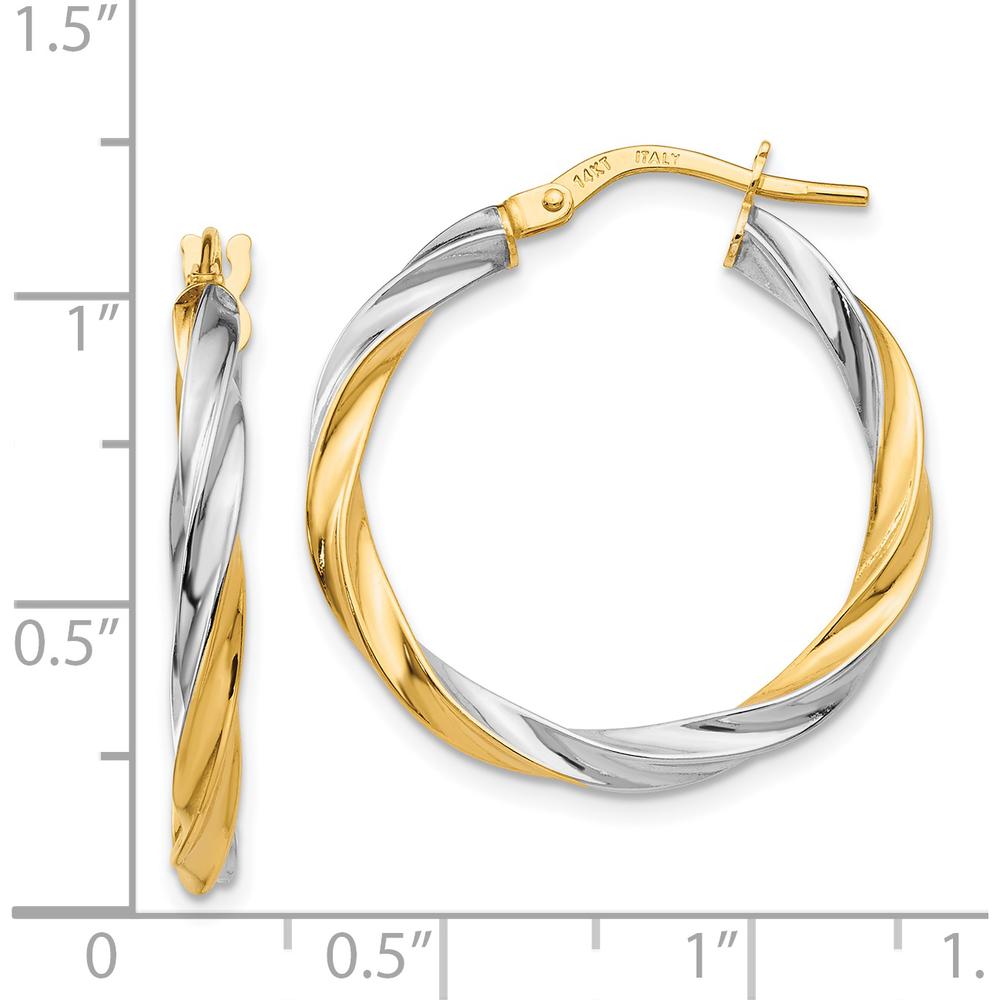 14K Yellow Gold & Rhodium Twisted Hoop Earrings - 25mm Length by 0