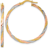14K Yellow Gold and Rhodium Twisted Hoop Earrings - 34mm x 36mm by 0