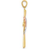 14K Yellow Gold and Rhodium Two-Tone Cross Pendant with Heart - 35.2mm Length by Oro Pregiato