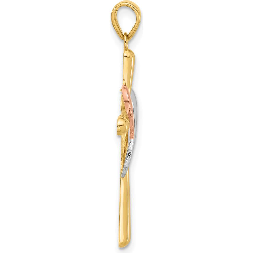 14K Yellow Gold and Rhodium Two-Tone Cross Pendant with Heart - 35.2mm Length by Oro Pregiato