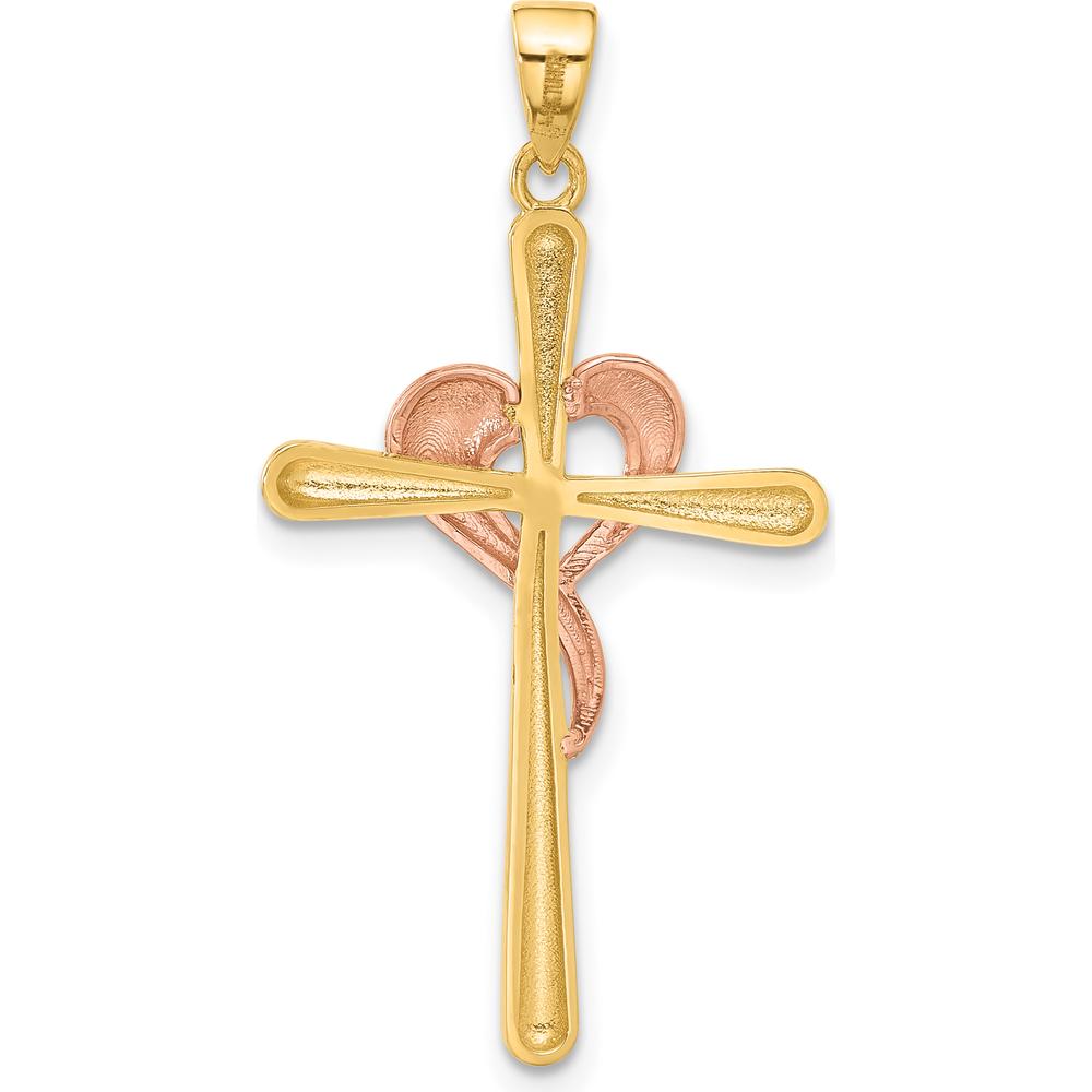 14K Yellow Gold and Rhodium Two-Tone Cross Pendant with Heart - 35.2mm Length by Oro Pregiato