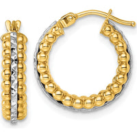 14K Yellow Gold and Rhodium Two-Tone Diamond-Cut Beaded Hoop Earrings - 16mm by 0