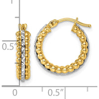 14K Yellow Gold and Rhodium Two-Tone Diamond-Cut Beaded Hoop Earrings - 16mm by 0