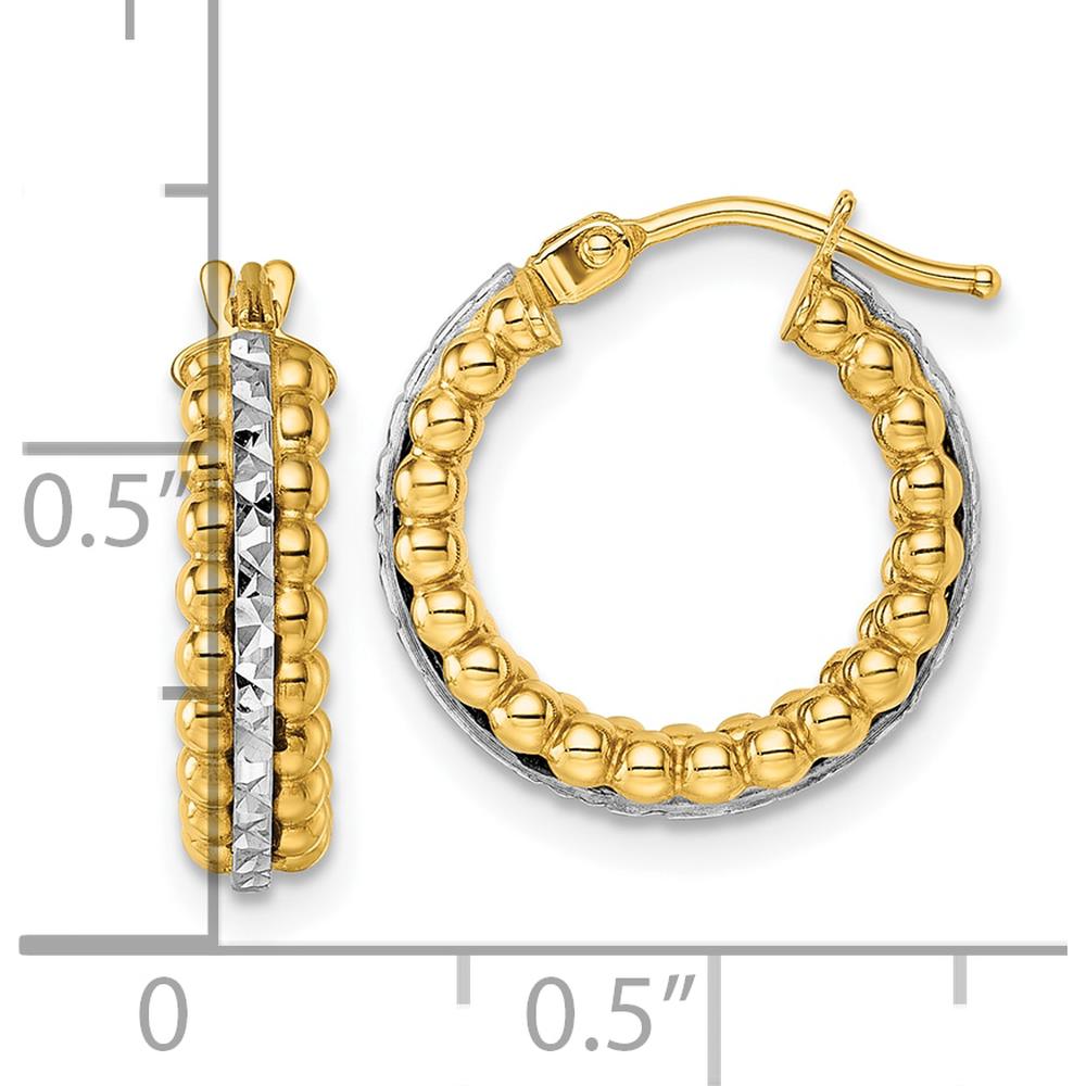 14K Yellow Gold and Rhodium Two-Tone Diamond-Cut Beaded Hoop Earrings - 16mm by 0