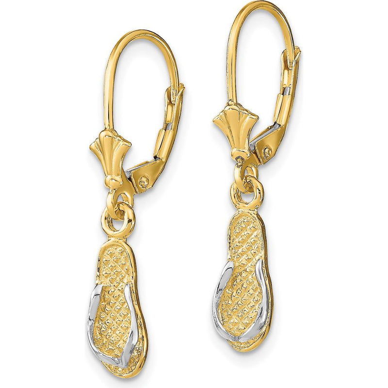 14K Yellow Gold and Rhodium Two-Tone Flip Flop Leverback Drop Earrings by 0