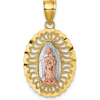 14K Yellow Gold and Rhodium Two-Tone Our Lady of Guadalupe Pendant with Diamond-Cut Texture by Oro Pregiato