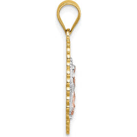 14K Yellow Gold and Rhodium Two-Tone Our Lady of Guadalupe Pendant with Diamond-Cut Texture by Oro Pregiato