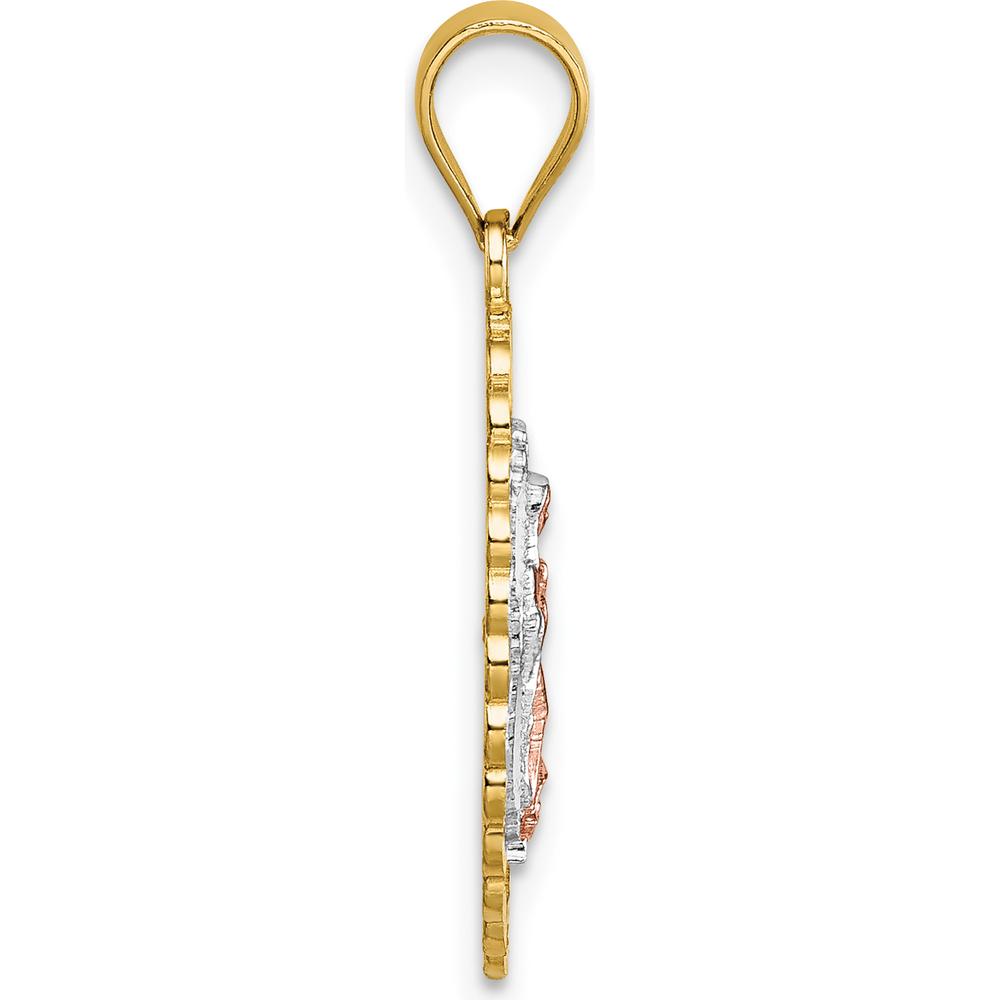 14K Yellow Gold and Rhodium Two-Tone Our Lady of Guadalupe Pendant with Diamond-Cut Texture by Oro Pregiato