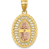 14K Yellow Gold and Rhodium Two-Tone Our Lady of Guadalupe Pendant with Diamond-Cut Texture by Oro Pregiato