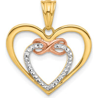 14K Yellow Gold and Rose Gold Infinity Hearts Pendant with Diamond-Cut Detailing - 23mm Length by Oro Pregiato