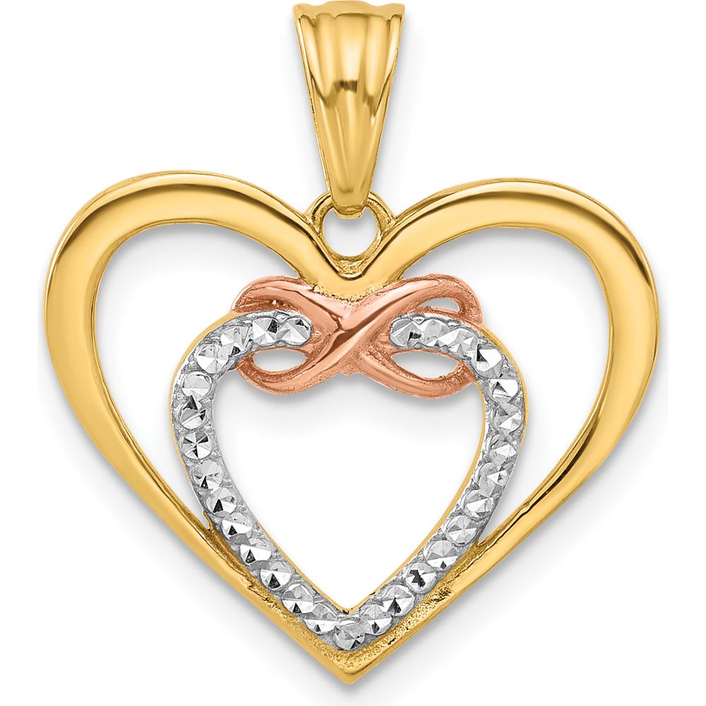 14K Yellow Gold and Rose Gold Infinity Hearts Pendant with Diamond-Cut Detailing - 23mm Length by Oro Pregiato